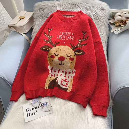 Christmas Cute Outer Wear Elk Knit Women's Sweater