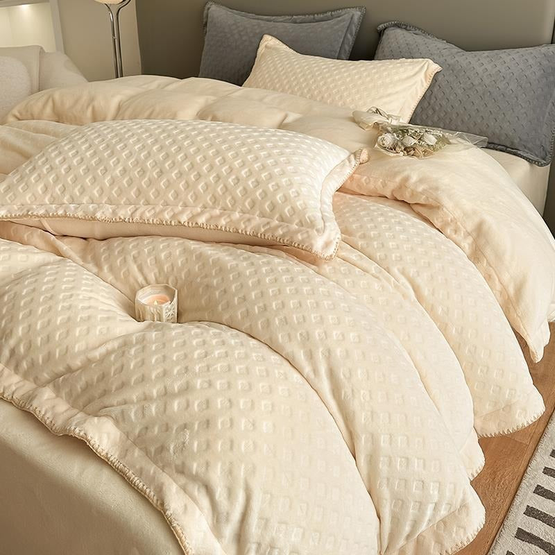 Waffle Velvet Four-Piece Flannel Winter Thickened Bed Set