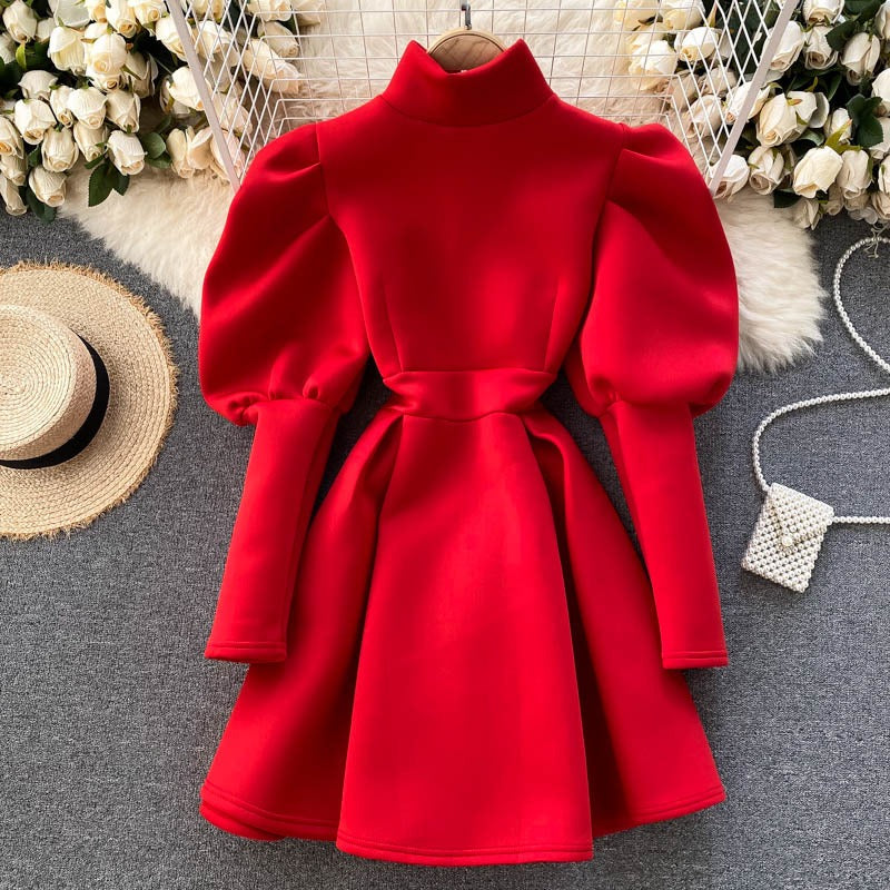 Fashionable American Stand Up Collar Zipper Women's Dress - Harmony Gallery