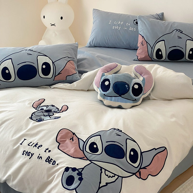 Cute Washed Cotton Disney Stitch Four-Piece Bed Set – Harmony Gallery