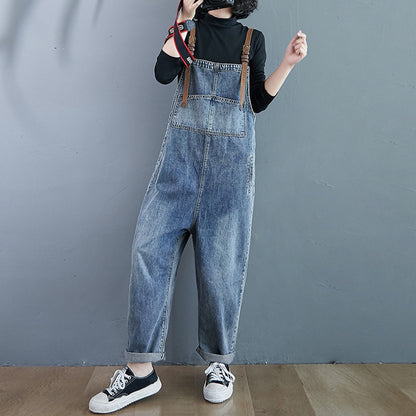 Distressed Washed Jeans Casual Crotch Women's Overall - Harmony Gallery