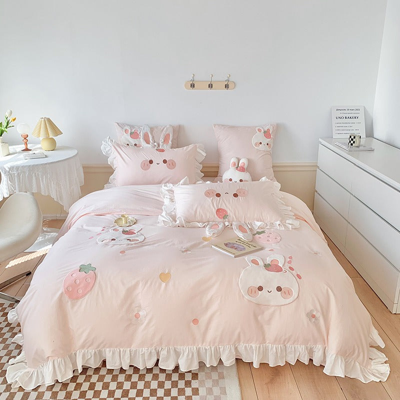 Cartoon Cute Rabbit Grumble Cotton Four-Piece Bed Set - Harmony Gallery