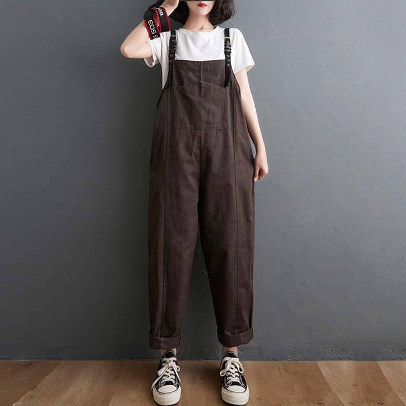 Solid Color Crotch Casual Women's Overall - Harmony Gallery