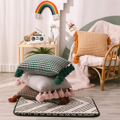 Knitted Yarn-Dyed Tassel Decoration Sofa Cushion