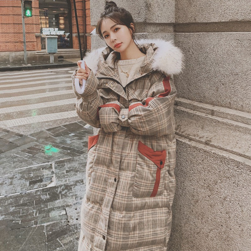 Plaid Winter Mid-Length Cotton-Padded Loose Women's Coat