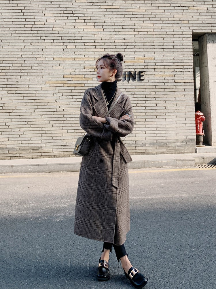 Light Mature Style Plaid Mid-Length Woolen Women's Coat