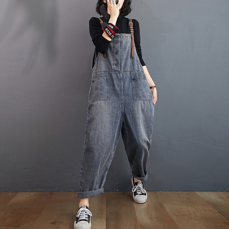 Distressed Washed Jeans Women's Casual Harem Overall - Harmony Gallery