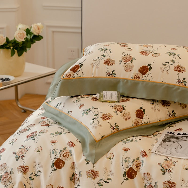 Light Luxury French Rose Four-Piece Silk Bed Set