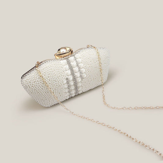 High-End Diamond Rose Pearl Chain Niche Design Clutch Bag