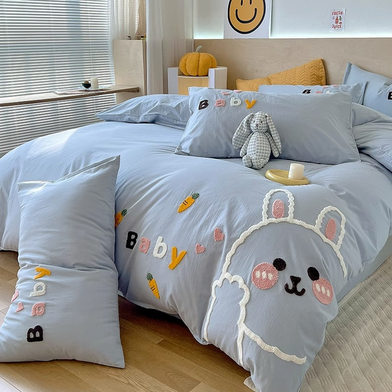 Cute Bear Cartoon Washed Cotton Four-Piece Bed Set - Harmony Gallery