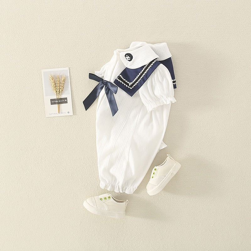 Summer Navy Style Jumpsuit Thin Cotton Baby Girl's Romper