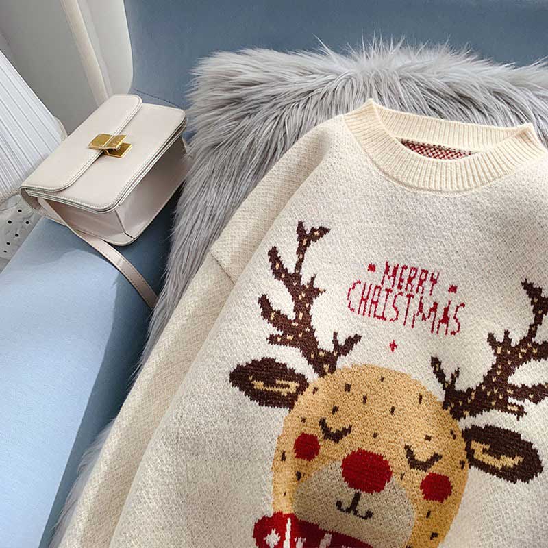 Maglione da donna in maglia di alce con abbigliamento esterno carino natalizio