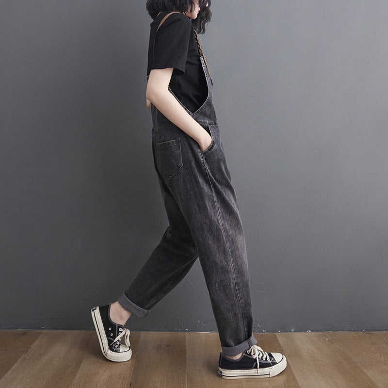 Button Washed Jeans Casual Straight Sling Women's Jumpsuits - Harmony Gallery