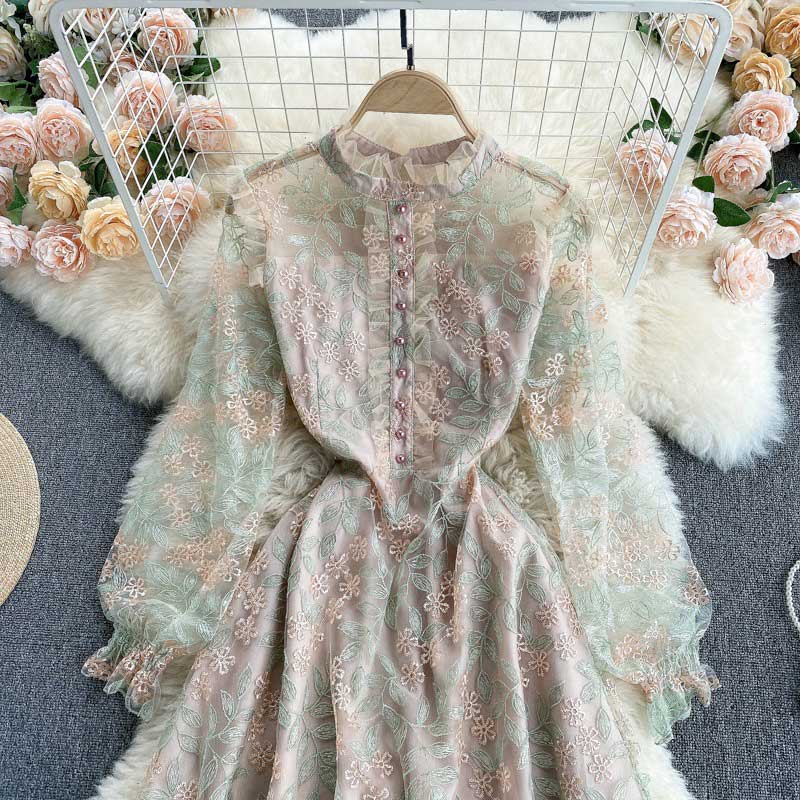 Celebrity Spring Sweet Girl Embroidery Lace Trendy Women's Dress