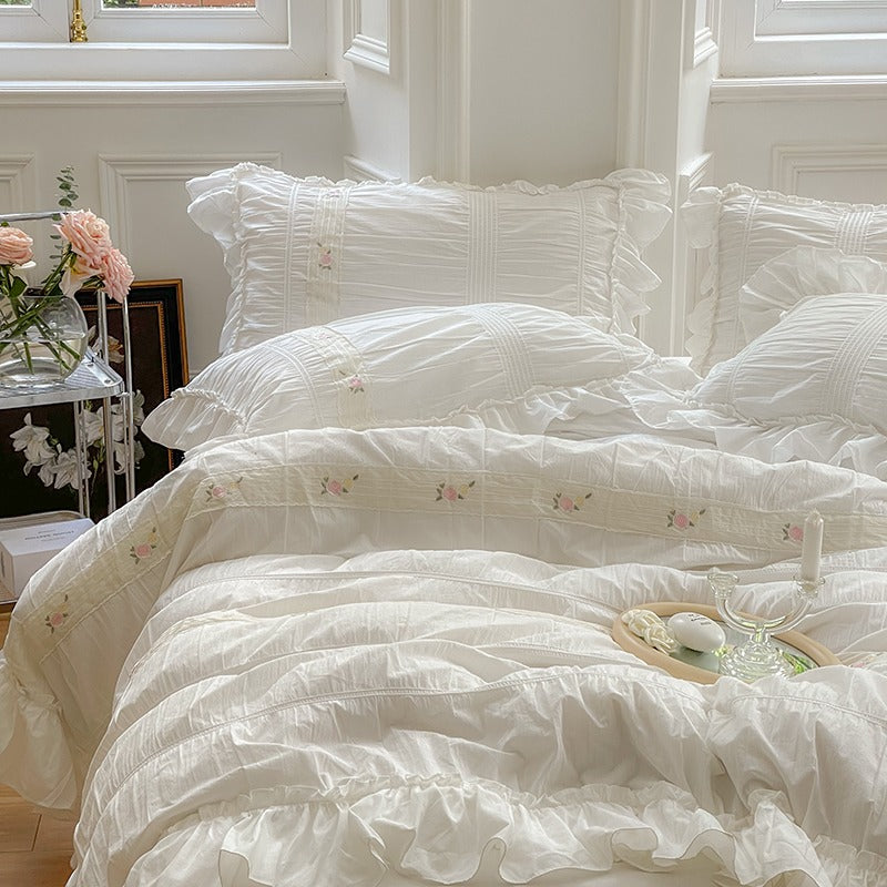 French Romantic Fairy White Washed Cotton Five-Piece  Bed Set