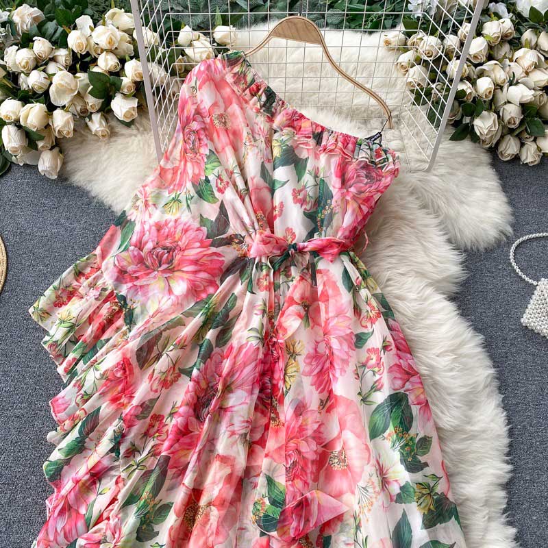 American Chic Floral Scheming Lotus Leaf Women's Dress - Harmony Gallery