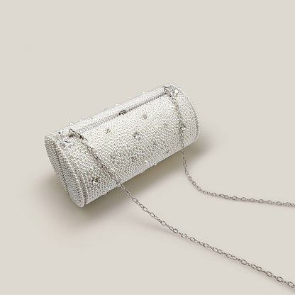 Rhinestone Pearl Cylinder French High-End Clutch Bag