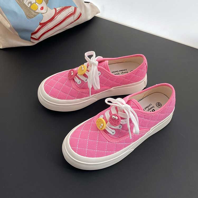 Round Toe Rhombic Smiley Canvas Women's Shoes