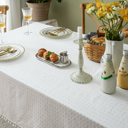 Pure Fresh Cotton French White Rectangular Dining Tablecloths