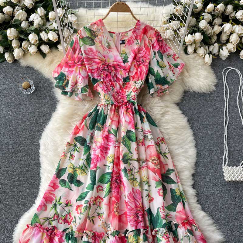 Elegant Trendy Fairy Printed Chiffon Summer Holiday Womens Dress Elegant Trendy Fairy Printed Chiffon Summer Holiday Womens Dress