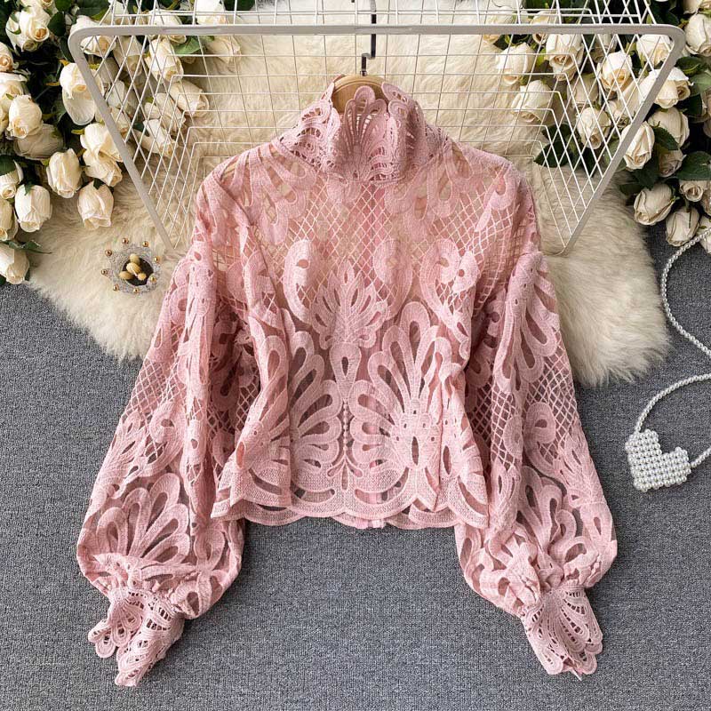 Hollow Lace-Up Temperament Stand-Up Collar Slim Women's Top - Harmony Gallery