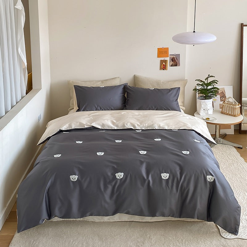 Cute Bunny Cartoon Satin long-Staple Four-Piece Pure Cotton Bed Set - Harmony Gallery