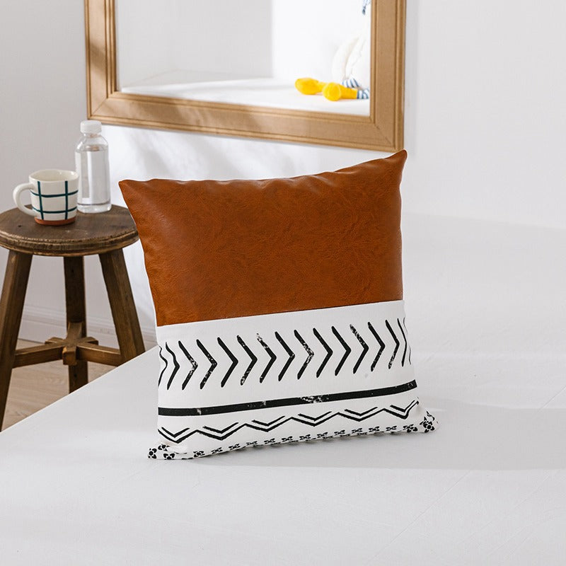 Nordic Leather Canvas Stitching Printing Sofa Cushion