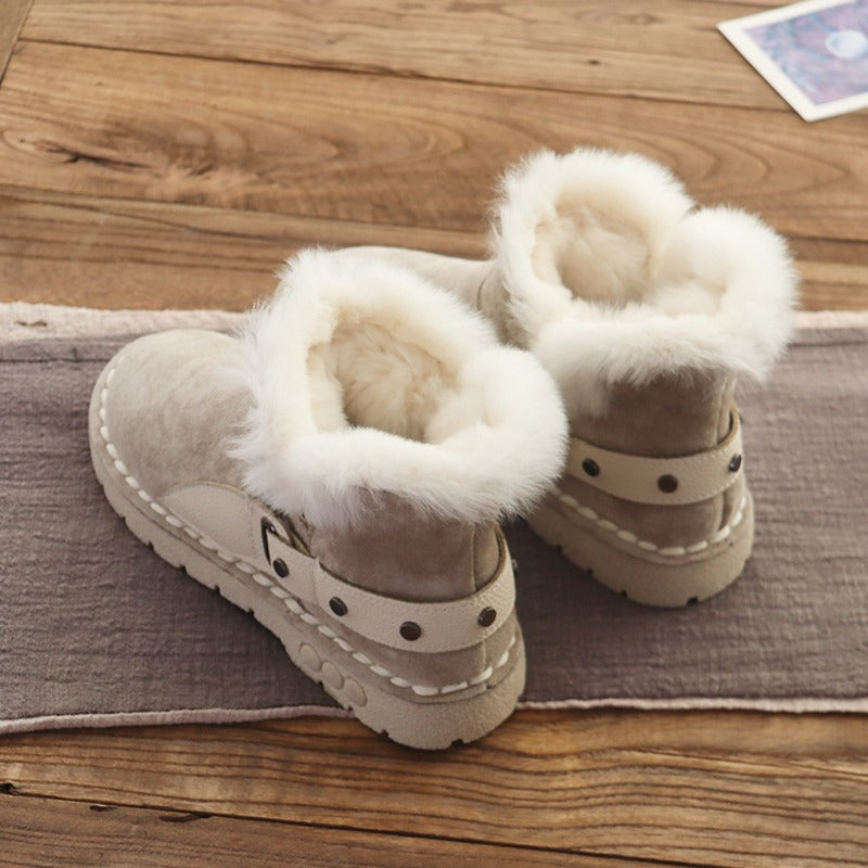 Rabbit Fur Winter Rivet Comfortable Women's Boots - Harmony Gallery