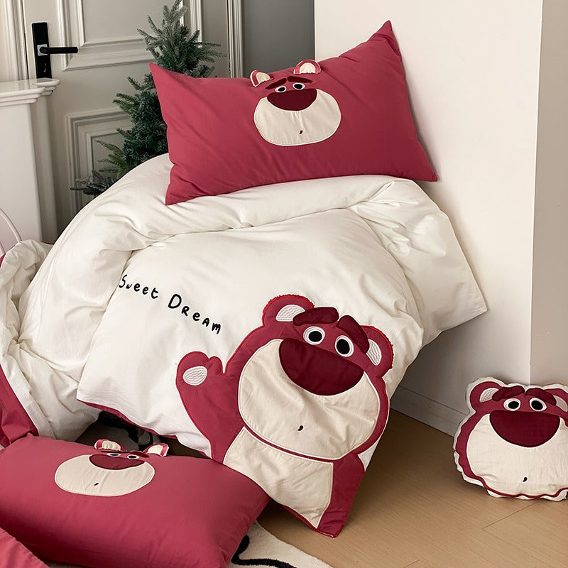 Cotton Disney Bobo Strawberry Bear Four Piece Cartoon Bed Set