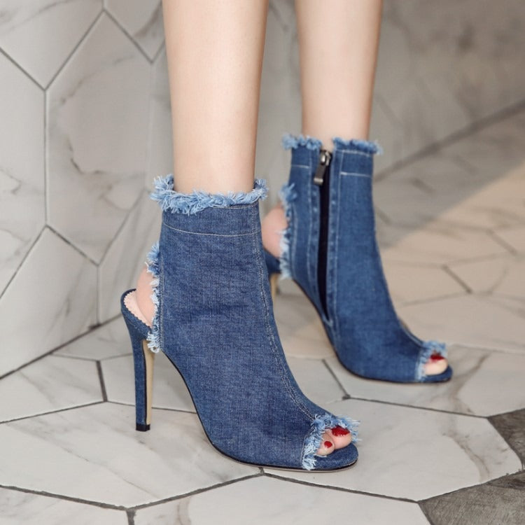 High Heels Summer Sexy Fish Mouth Denim Women's Shoes - Harmony Gallery