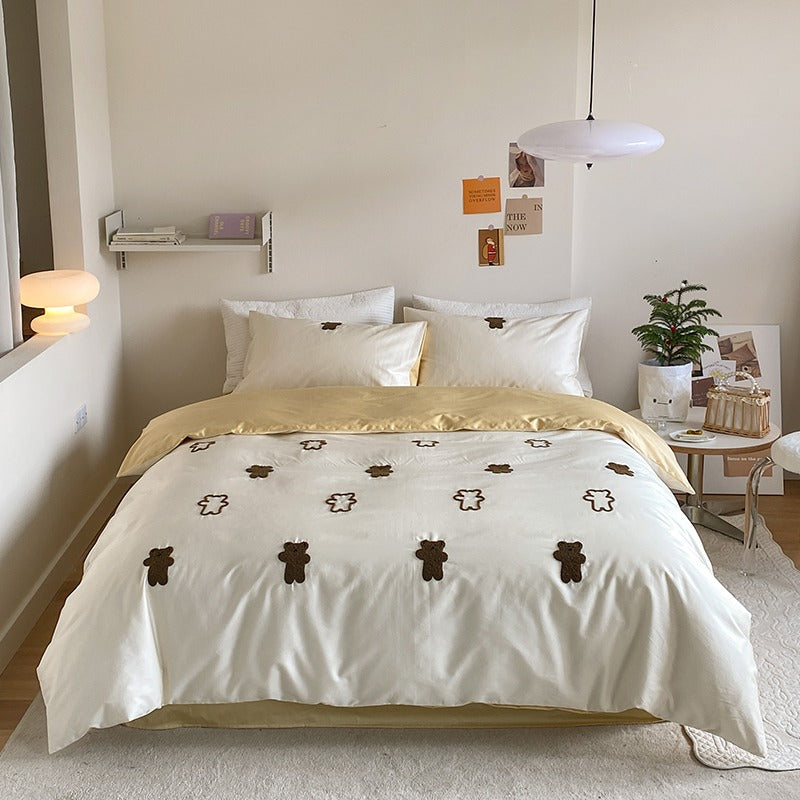 Cute Bunny Cartoon Satin long-Staple Four-Piece Pure Cotton Bed Set