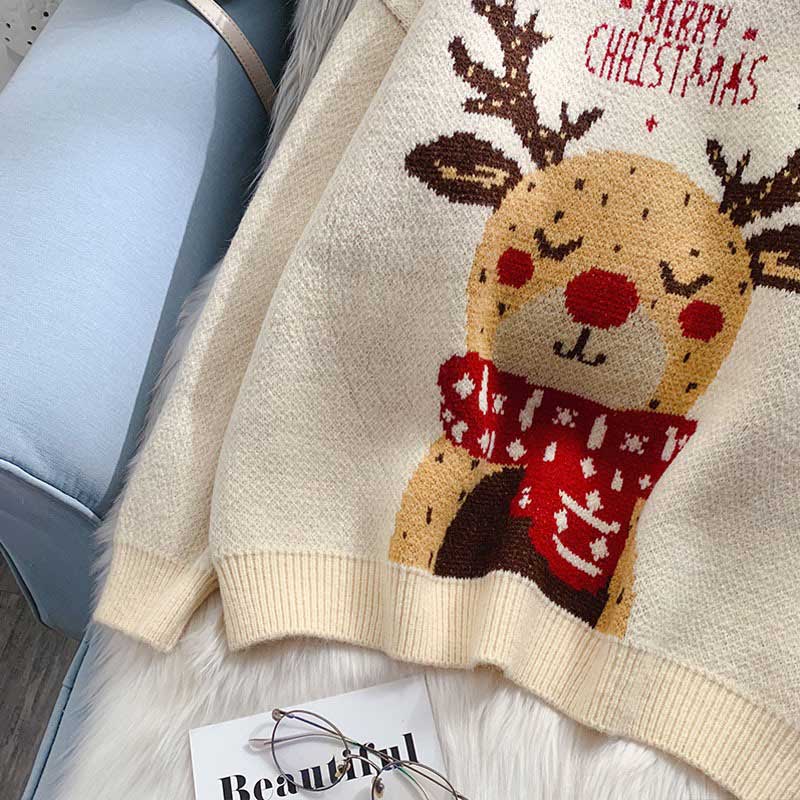 Christmas Cute Outer Wear Elk Knit Women's Sweater - Harmony Gallery