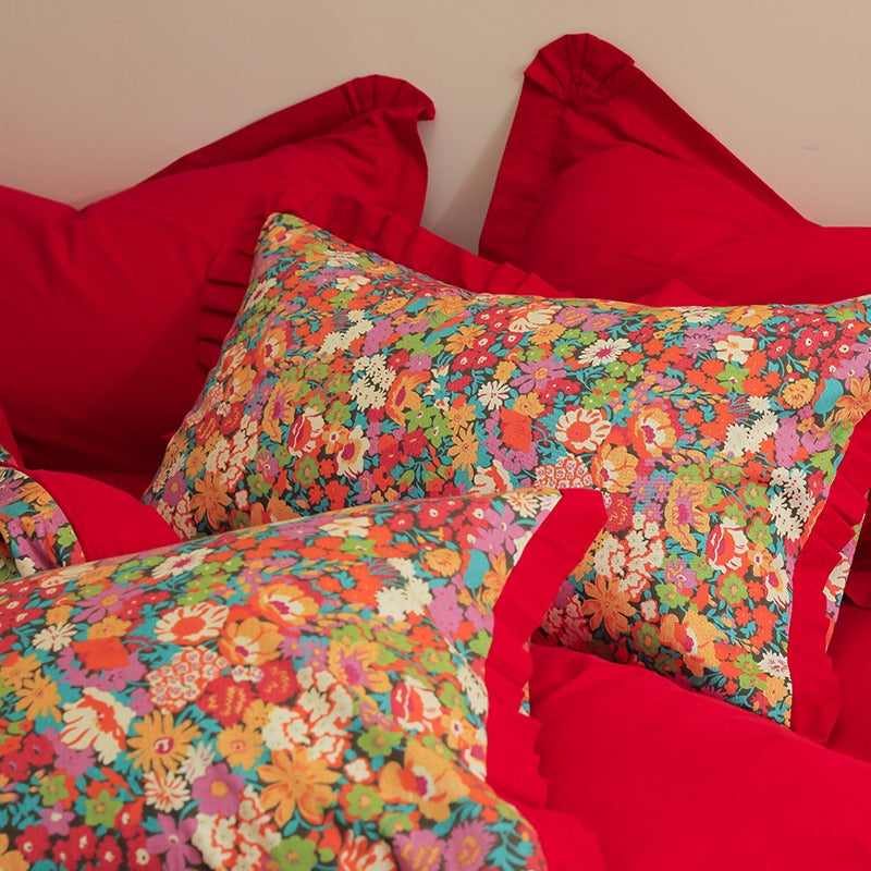 French Retro Floral Washed Cotton Four-Piece Bed Set - Harmony Gallery