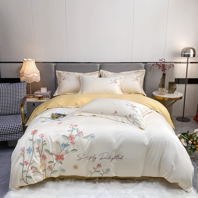 Spring & Summer Four-Piece Light Luxury Flower Embroidery Bed Set - Harmony Gallery