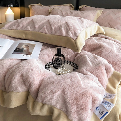 Winter Rabbit Plush Four-Piece Velvet Warm Flannel Bed Set