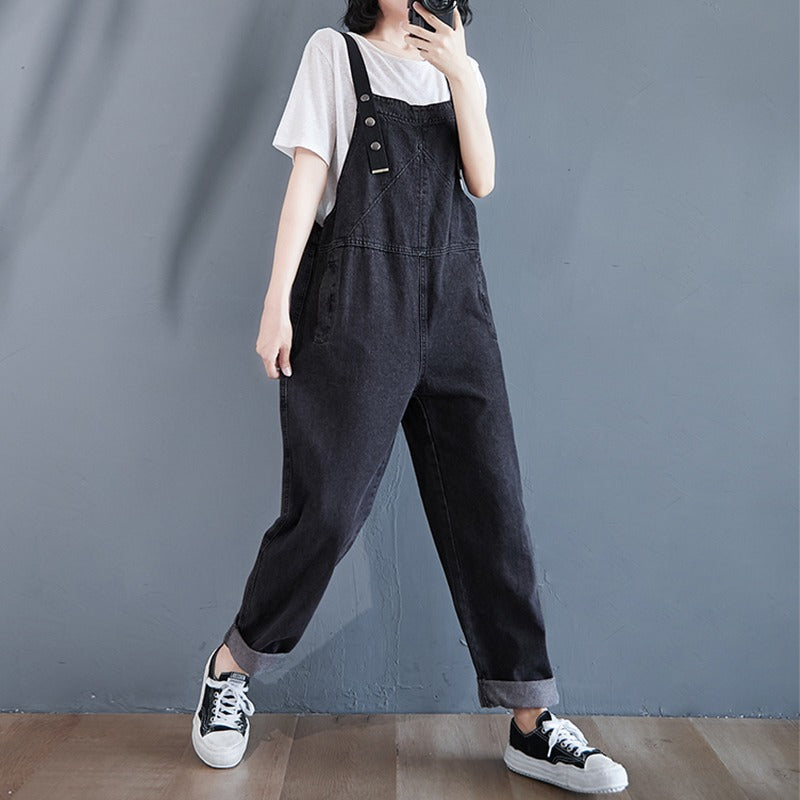 Oblique Pockets Grind Casual Harem Cross-Belt Women's Overall - Harmony Gallery