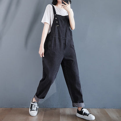 Oblique Pockets Grind Casual Harem Cross-Belt Women's Overall - Harmony Gallery