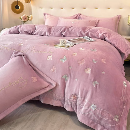 Princess Milk Velvet Four-Piece Winter Embroidery Bed Set - Harmony Gallery