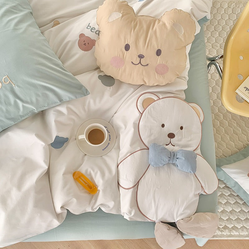 Cute Bow Bear Washed Cotton Five-Piece Cartoon Bed Set - Harmony Gallery