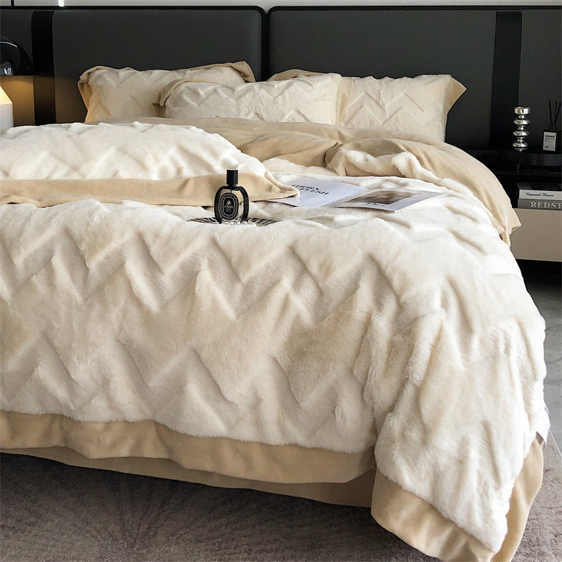Winter Rabbit Plush Four-Piece Velvet Warm Flannel Bed Set - Harmony Gallery