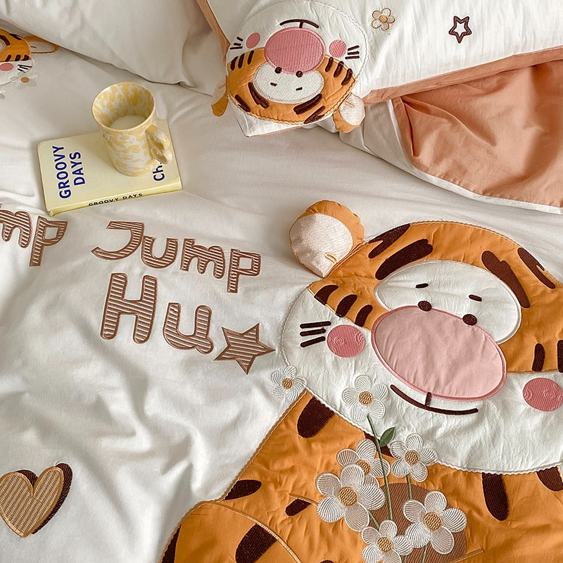 Cute Cartoon Happy Tigger Washed Cotton Four-Piece Bed Set - Harmony Gallery