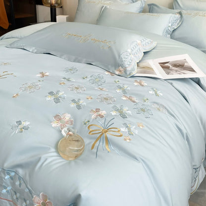 Summer Washed Ice Silk Embroidery Four-Piece Bed Set