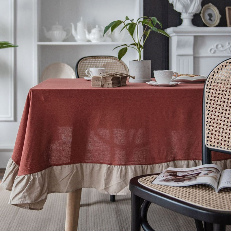 French Rectangular Ruffled Linen Living Room Dining Tablecloths - Harmony Gallery