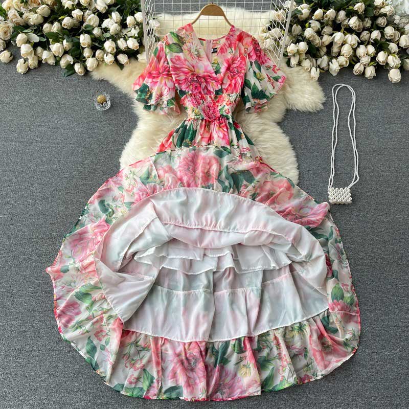 Elegant Trendy Fairy Printed Chiffon Summer Holiday Women's Dress