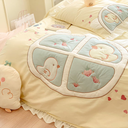 Cute Fairy Little Duck Washed Cotton Four-Piece Bed Set