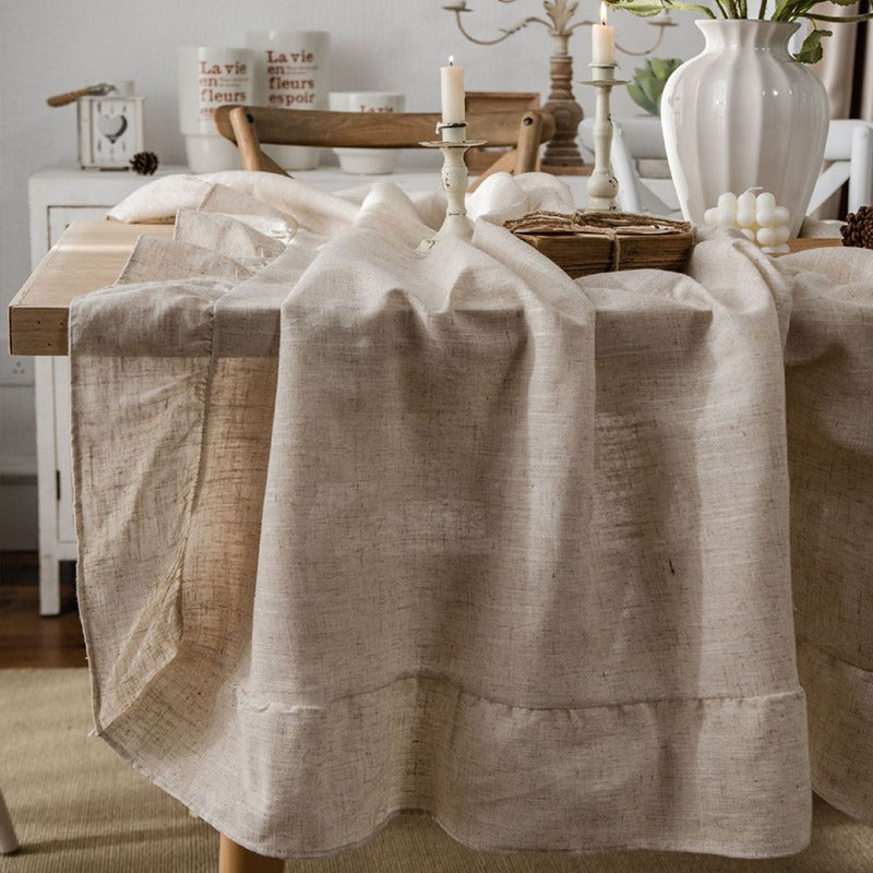French Rectangular Ruffled Linen Living Room Dining Tablecloths - Harmony Gallery