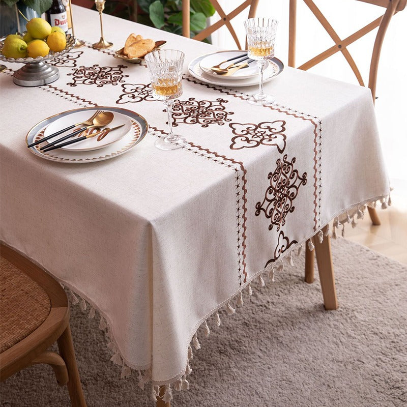 American Knot Embroidery Cotton Waterproof Dining Tablecloths