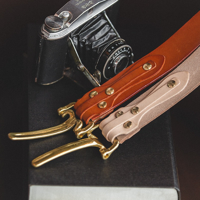 Vintage Cavalry Brass Buckle Cowhide Leather Men's Belt - Harmony Gallery