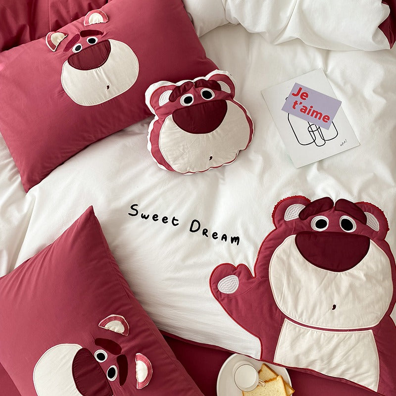 Cotton Disney Bobo Strawberry Bear Four-Piece Cartoon Bed Set - Harmony Gallery