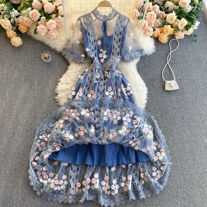 Fairy Gentle Embroidery Mesh Crochet High-End Women's Dress